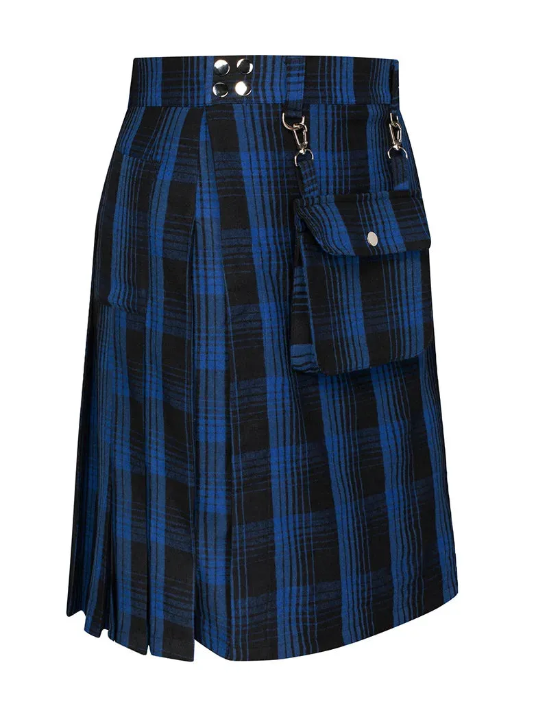 Scottish Mens Tartan Utility Kilt Pleated Midi Skirt with Bag