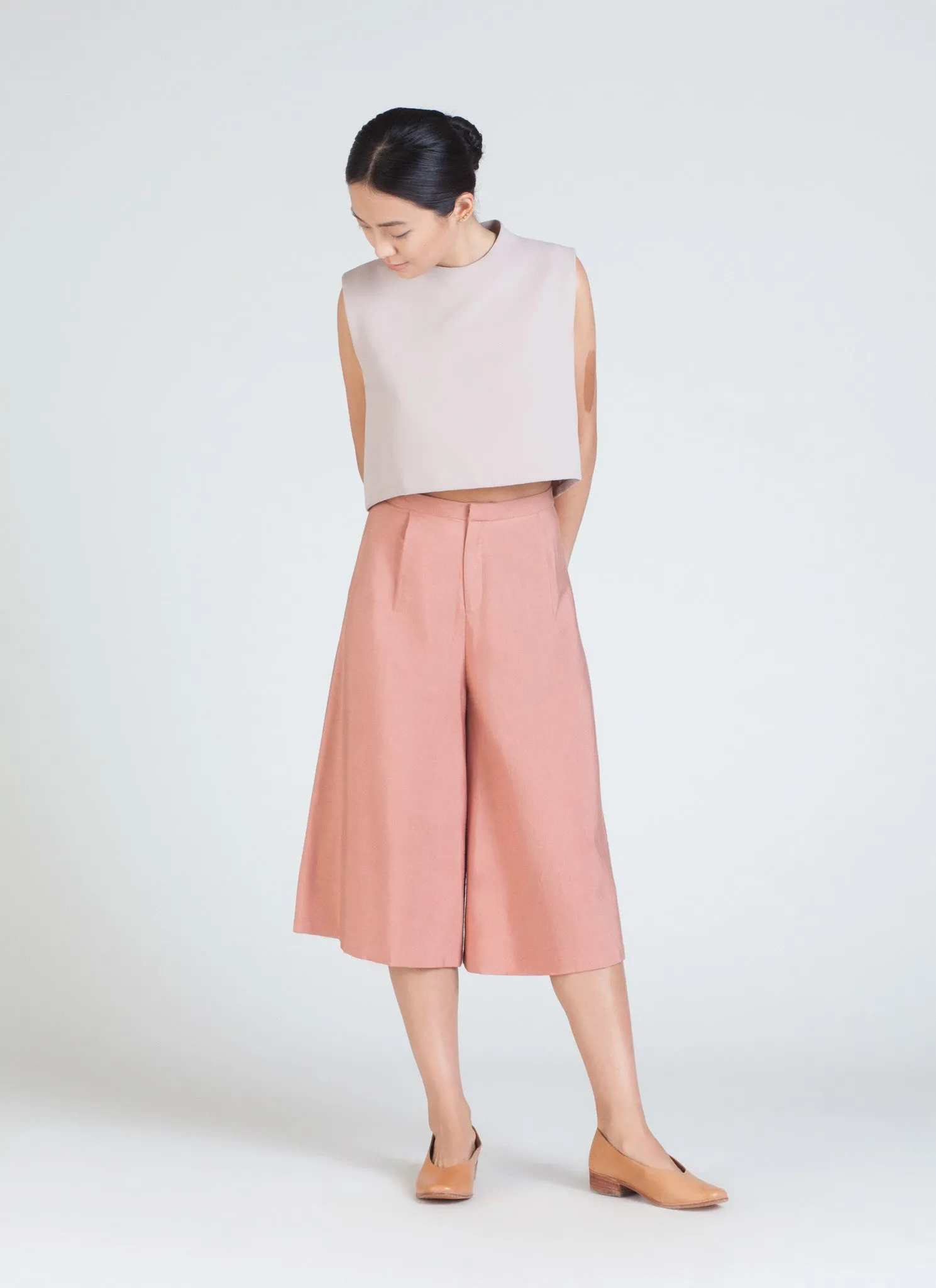 Seaweed Wide Leg Culottes - Salmon Pink