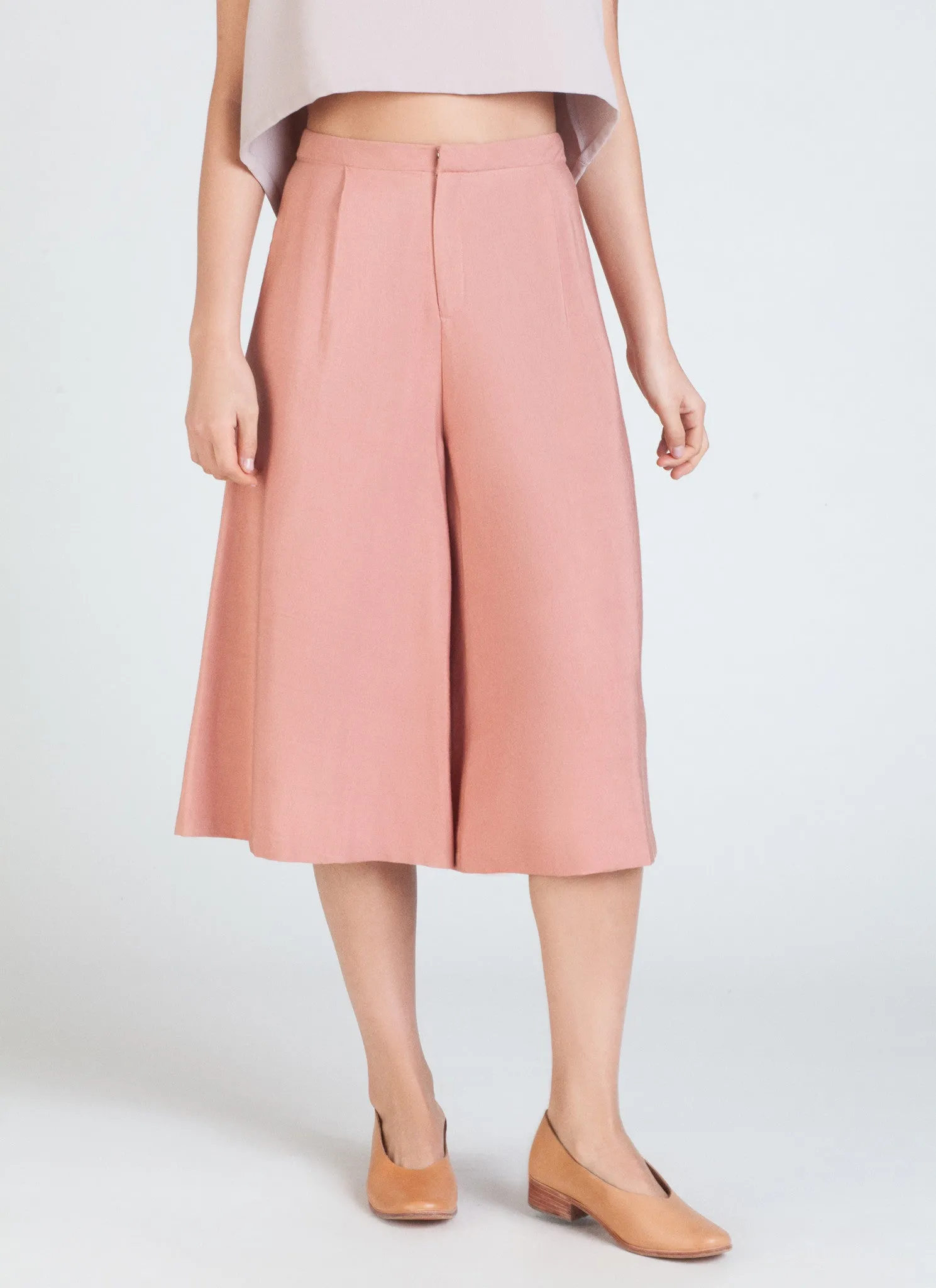 Seaweed Wide Leg Culottes - Salmon Pink