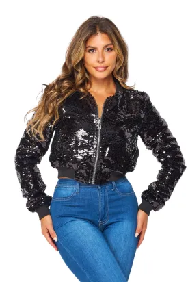 Sequin Cropped Bomber Jacket