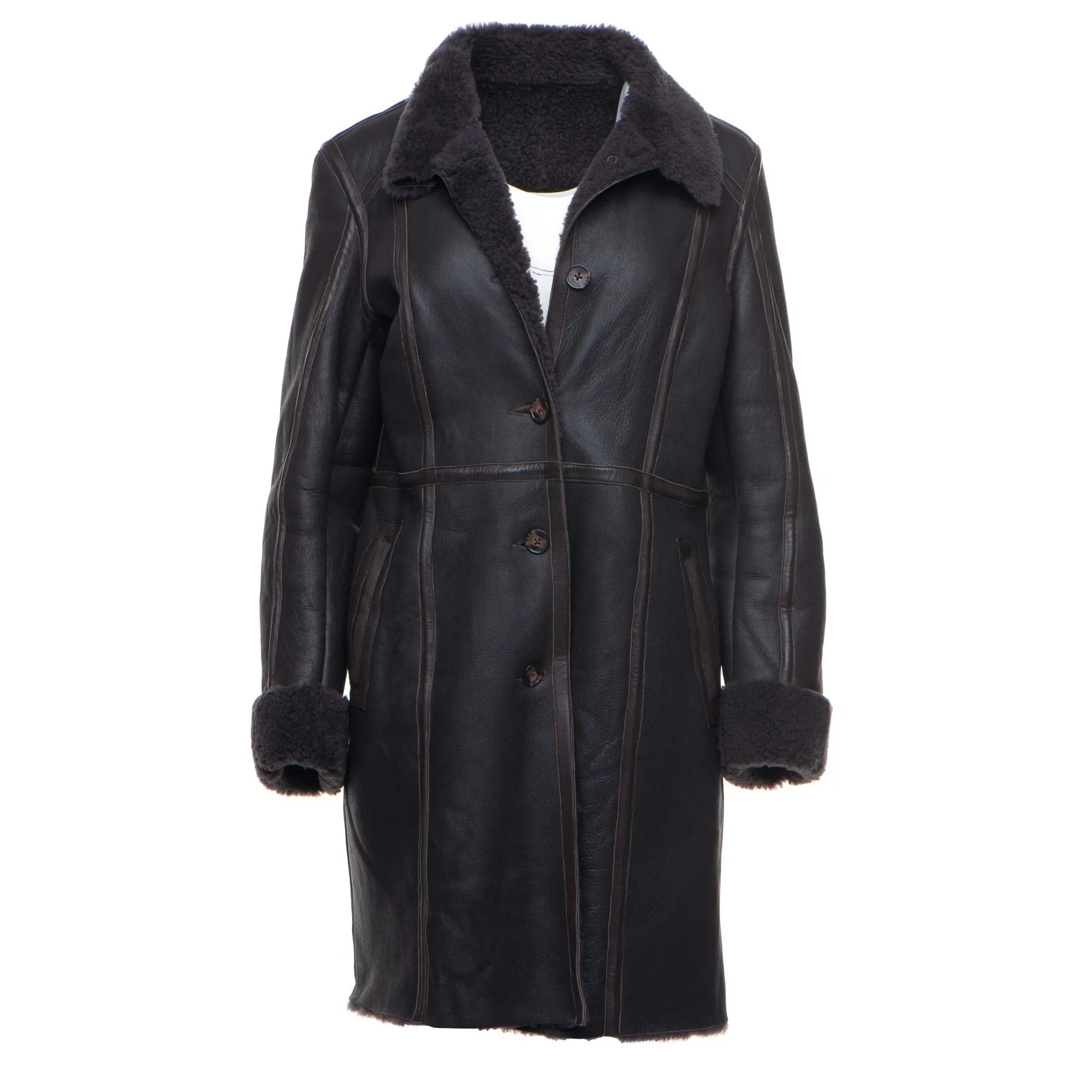 Shaunna's buttoned 3/4 length shearling coat