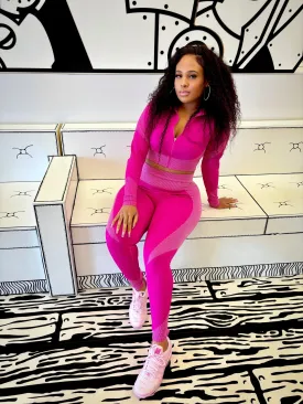 Showing Off Fuchsia Cropped Jacket and Legging Set