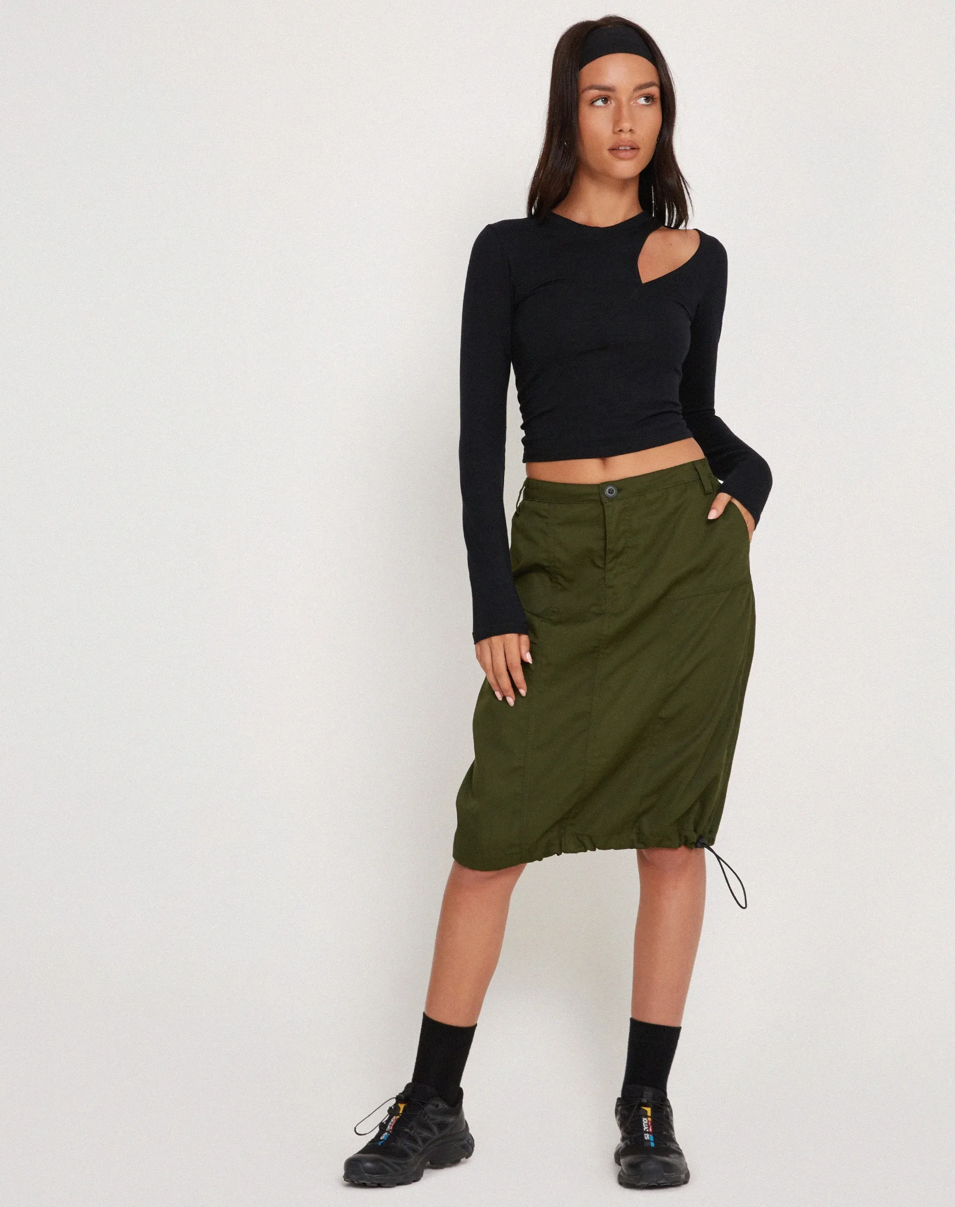 Shreya Cargo Midi Skirt in Forest Green