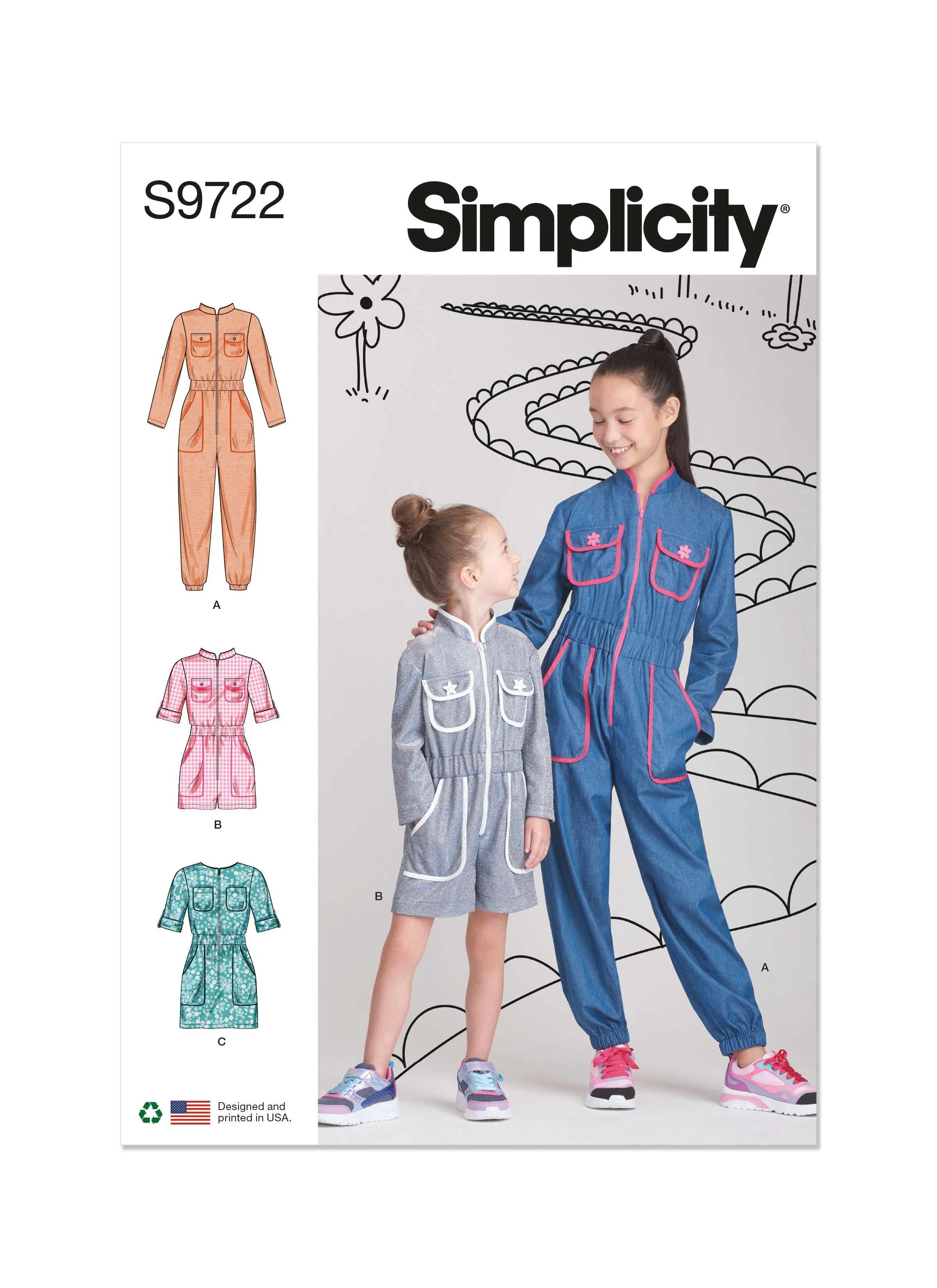 Simplicity 9722 Girls' Jumpsuit, Romper and Dress Sewing pattern