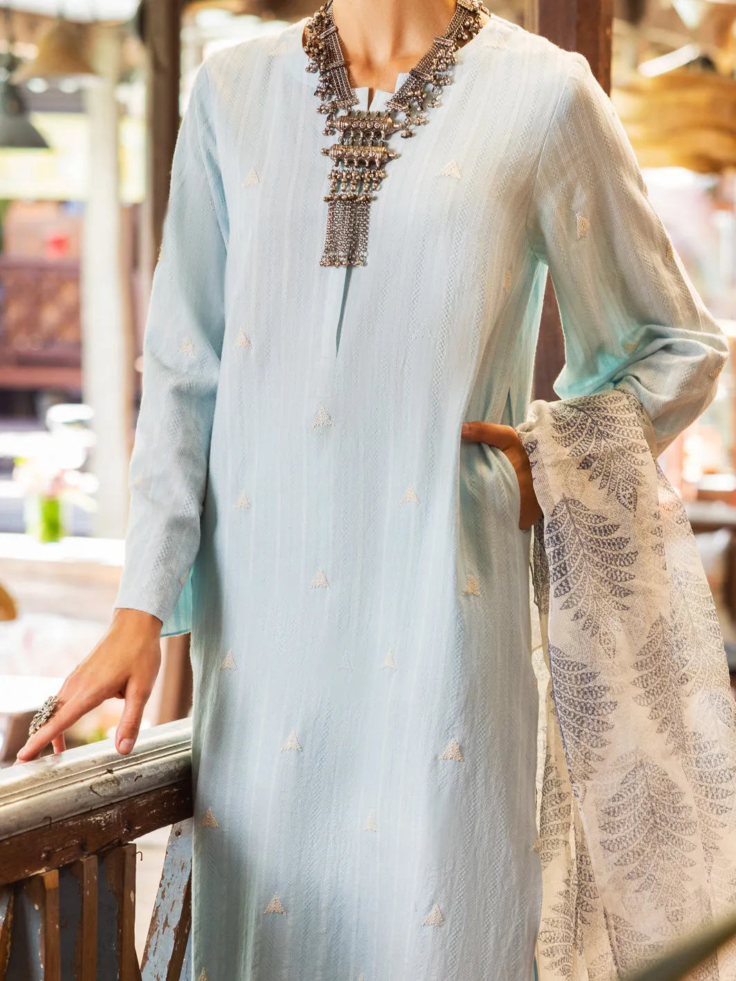 Sky Blue Jacquard 3 Piece Stitched - ALP-3PS-1765