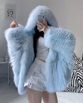 Soft Faux Fur Blue Short Jacket for Women