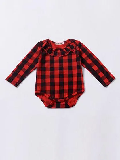 Spring Baby Girl Red & Black Checked Ruffled Romper