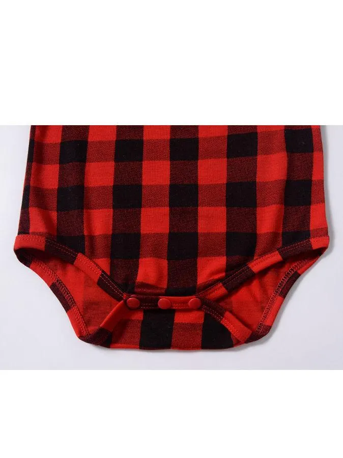 Spring Baby Girl Red & Black Checked Ruffled Romper