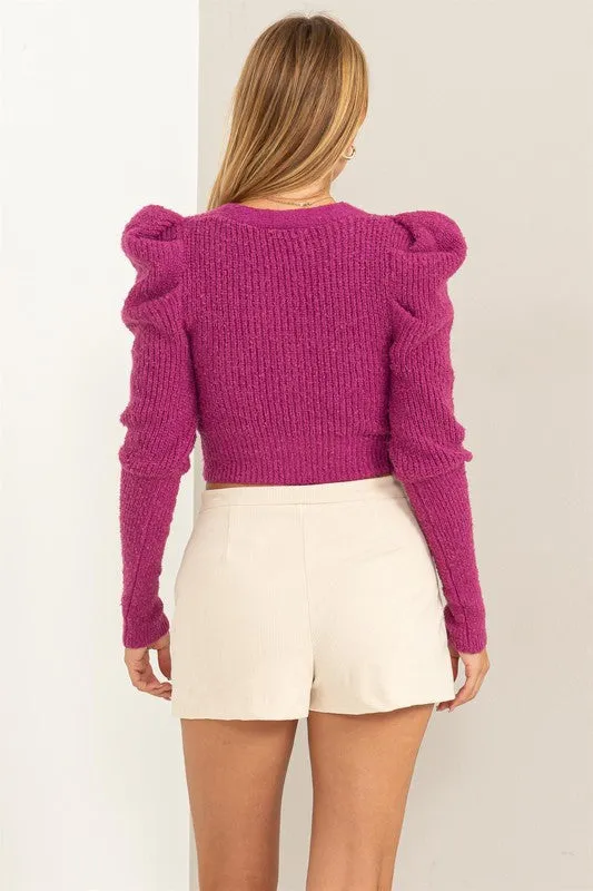 Sweet Puff Sleeve Cropped Cardigan