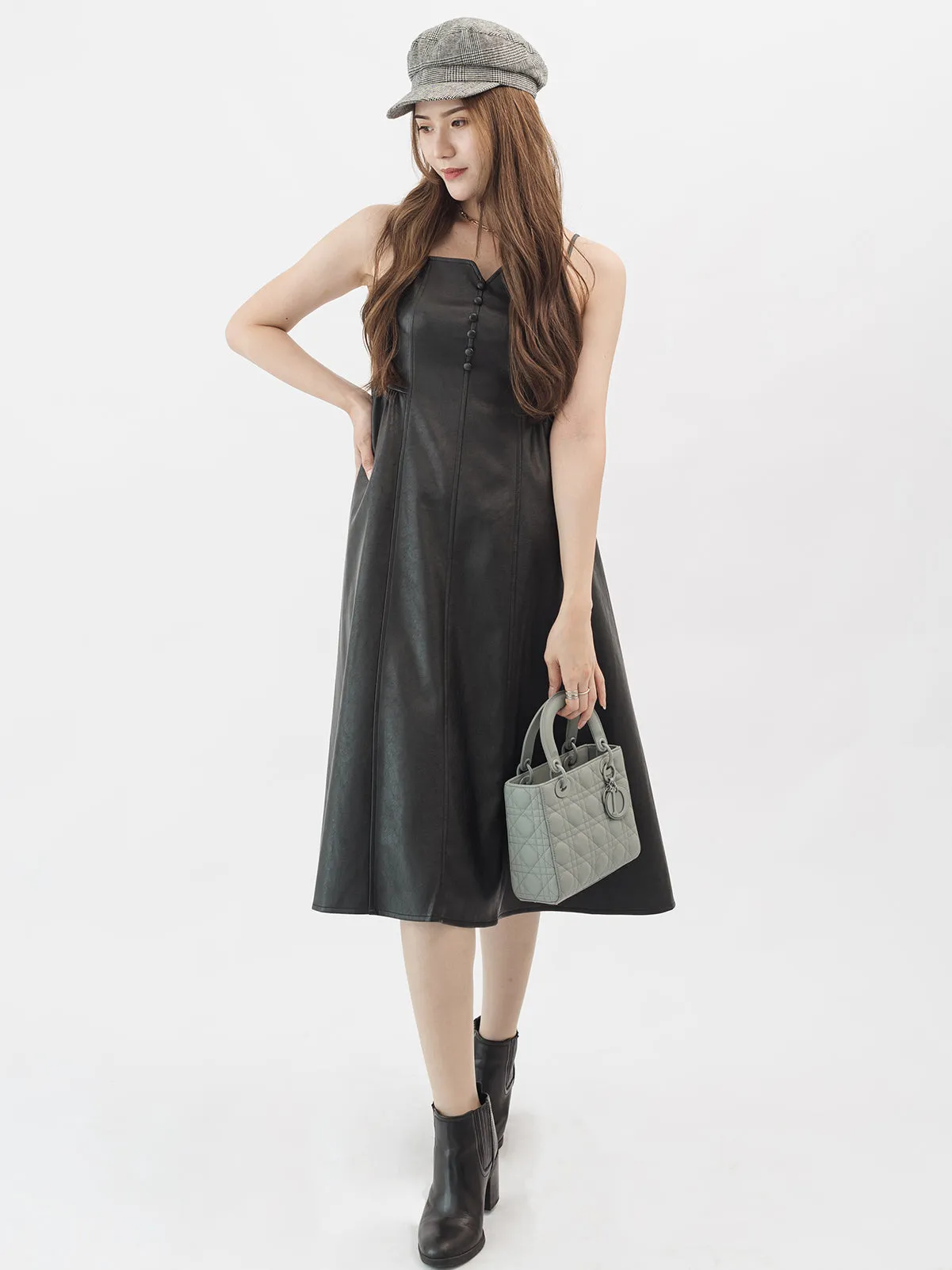 Thin Strap Utility Leather Mini Dress