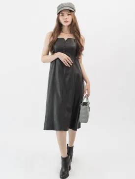 Thin Strap Utility Leather Mini Dress