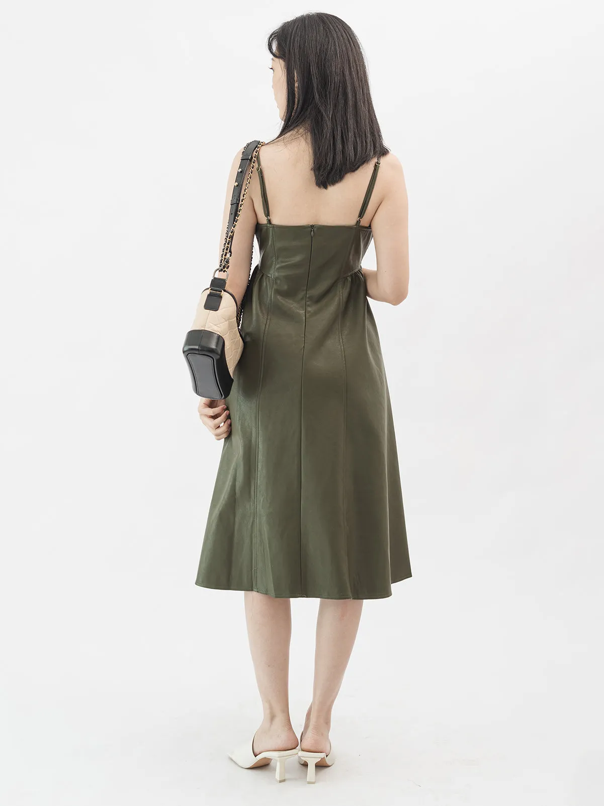 Thin Strap Utility Leather Mini Dress