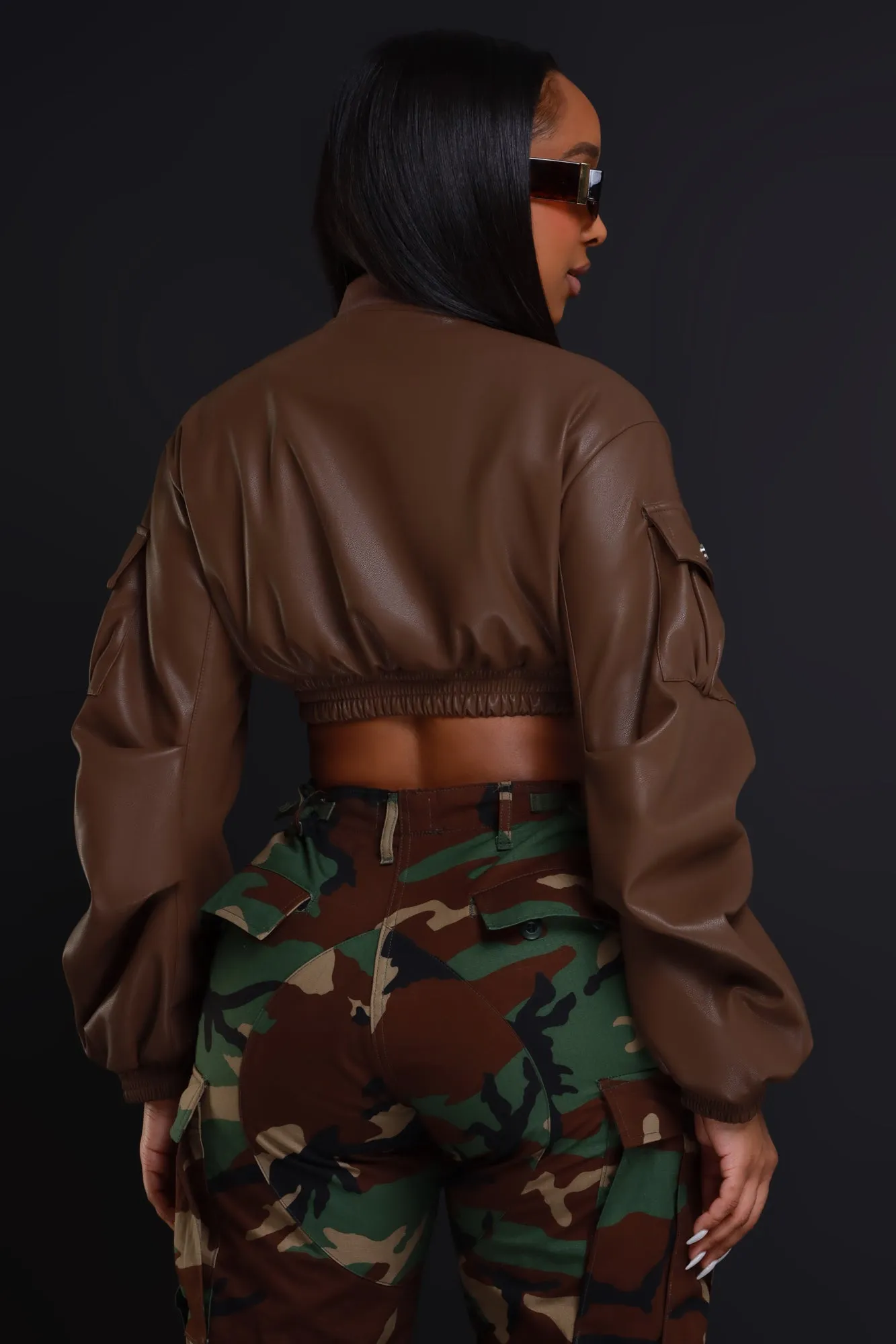 Think On It Cropped Bomber Jacket - Brown