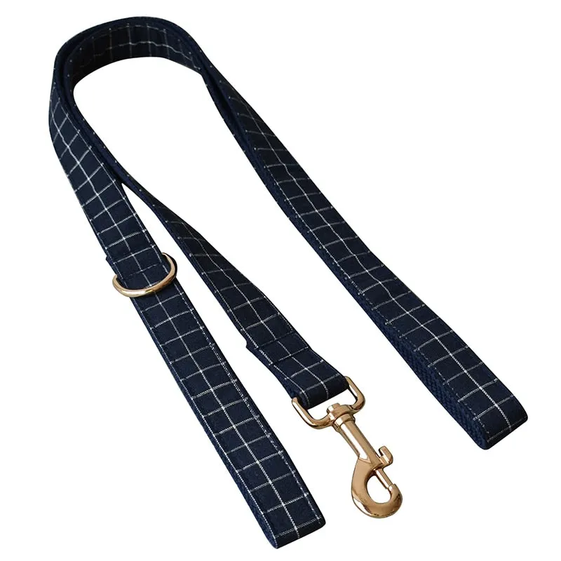 Trendy Navy Blue Checks: Personalized Collar And Leash set