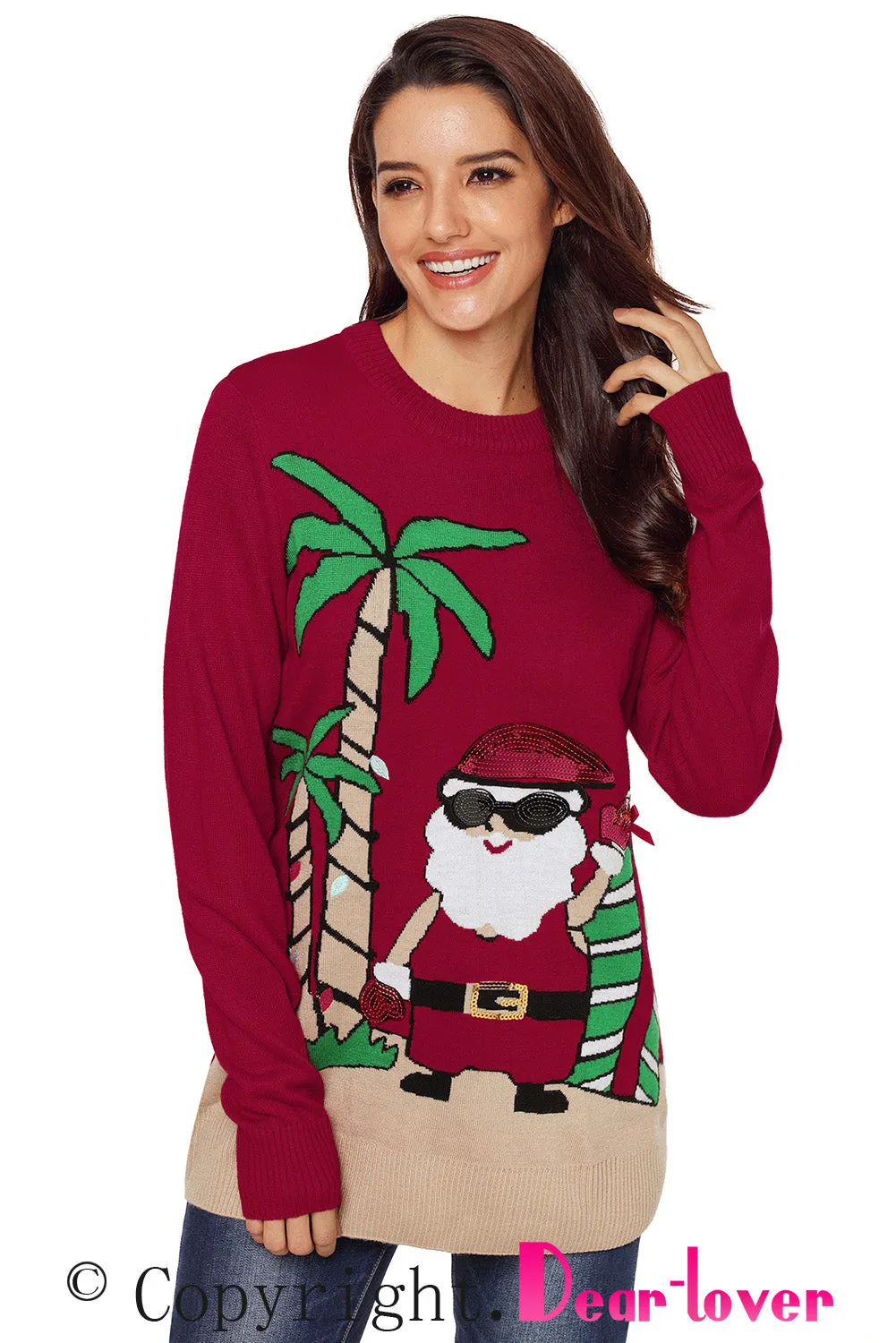 Tropical Santa Ugly Christmas Jumper Red