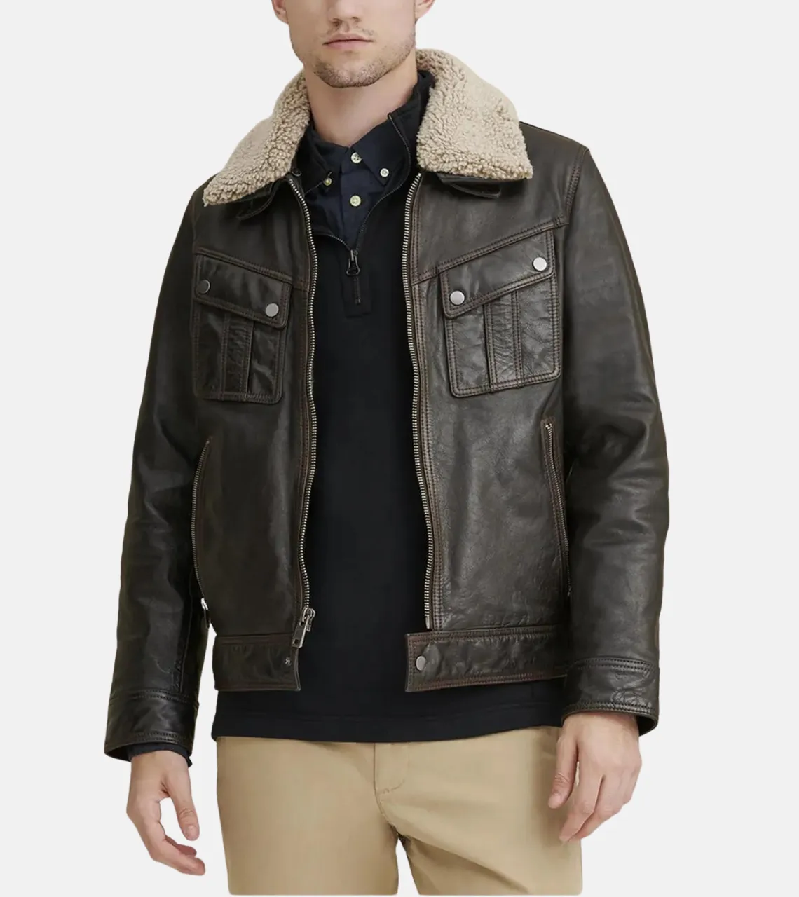 Truker Shearling Collar Men's Leather Jacket