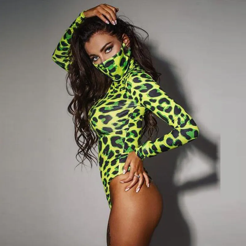 Turtleneck Long Sleeve Bodysuit Leopard Print