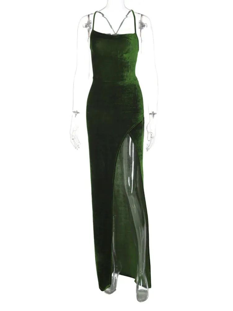 Velvet Bodycon Evening Dress with High Slit