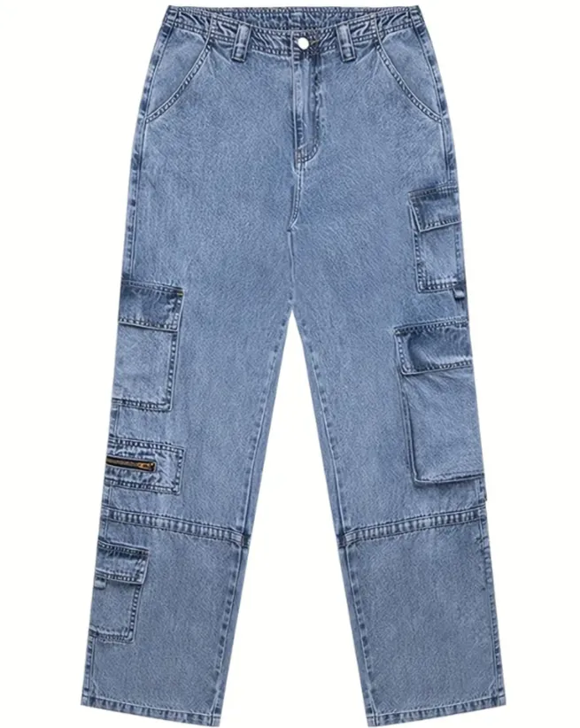 Vintage Cargo Y2K Chic Straight Zippers Pocket Baggy Jeans Female Trousers