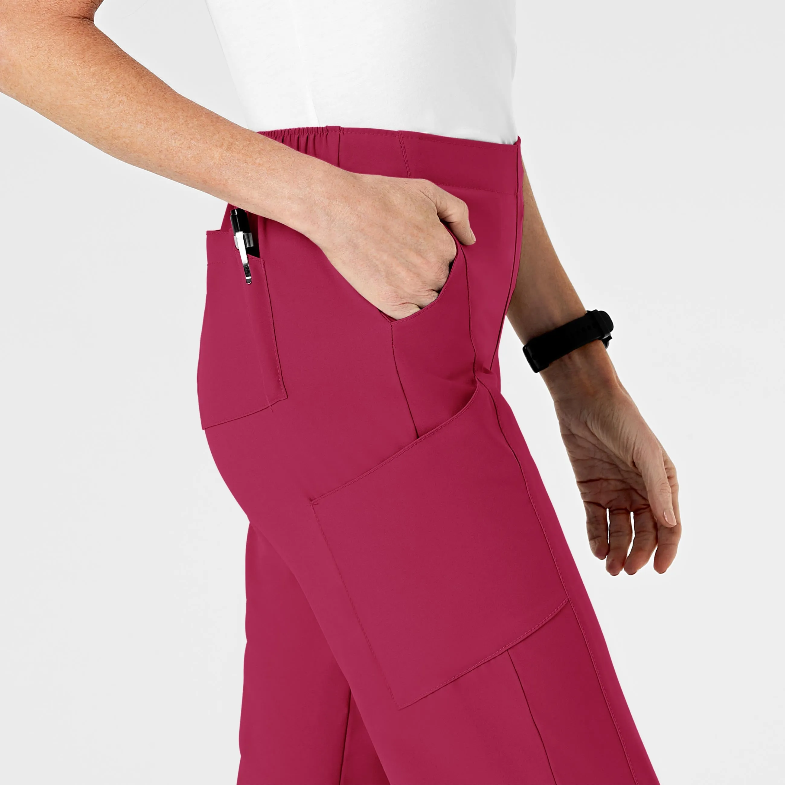 W123 Women's Flat Front Cargo Scrub Pant - Viva Magenta