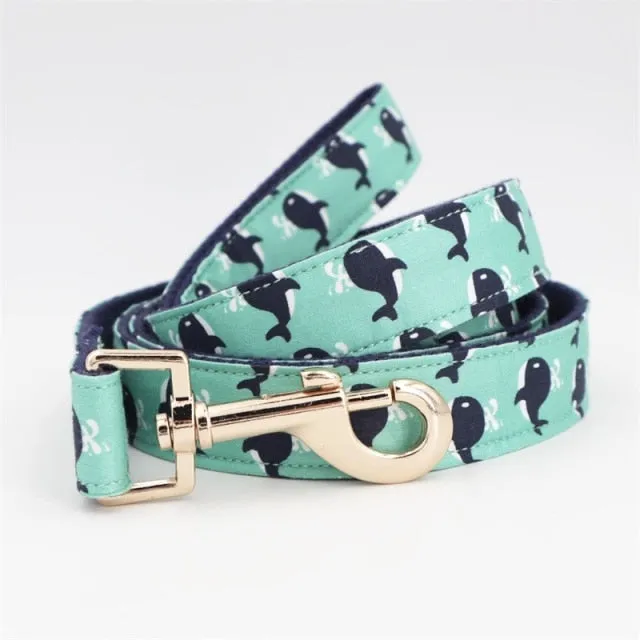 Whale Dog Collar Bow Collar Leash Set | Personalized