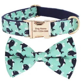 Whale Dog Collar Bow Collar Leash Set | Personalized