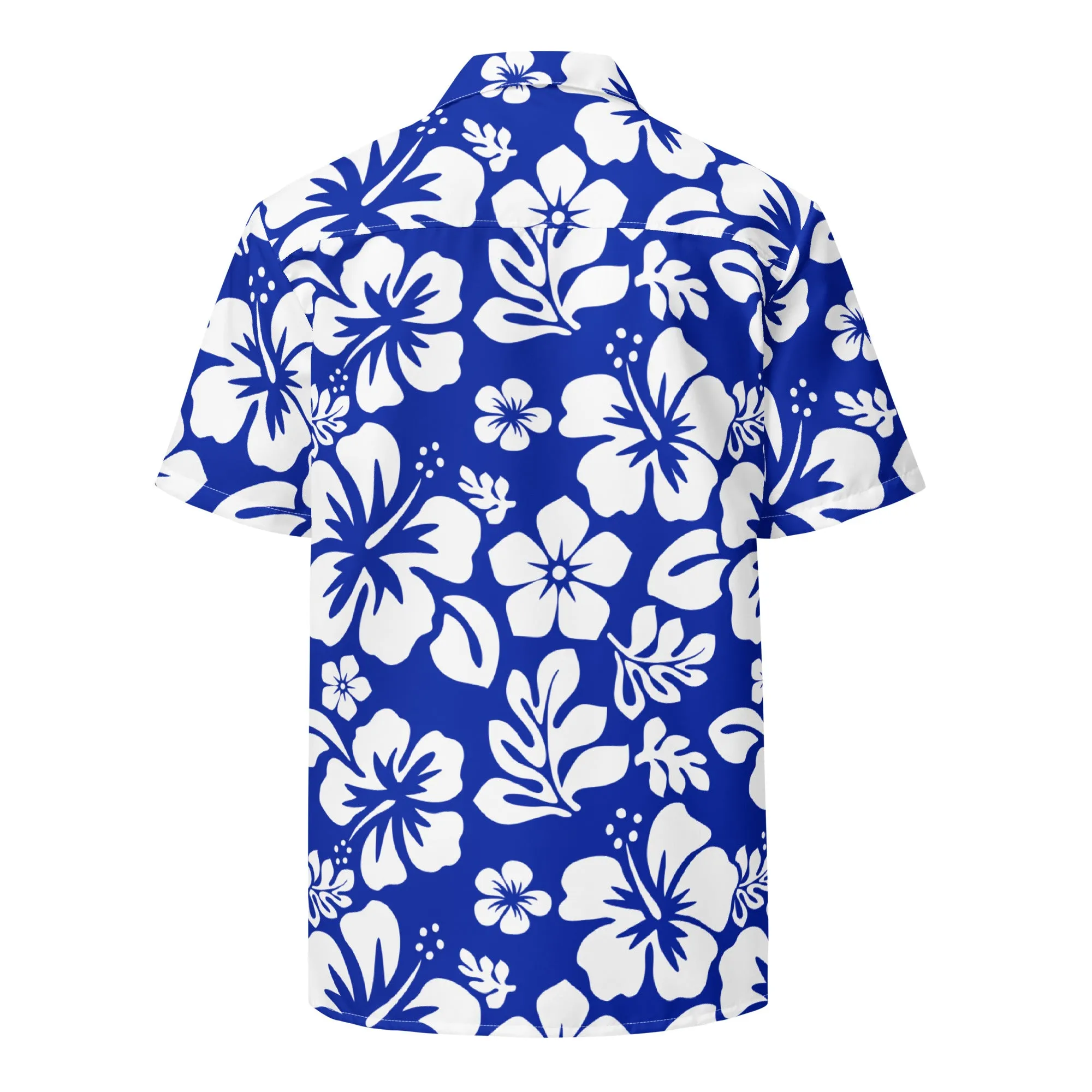 White and Royal Blue Hawaiian Print Aloha Shirt