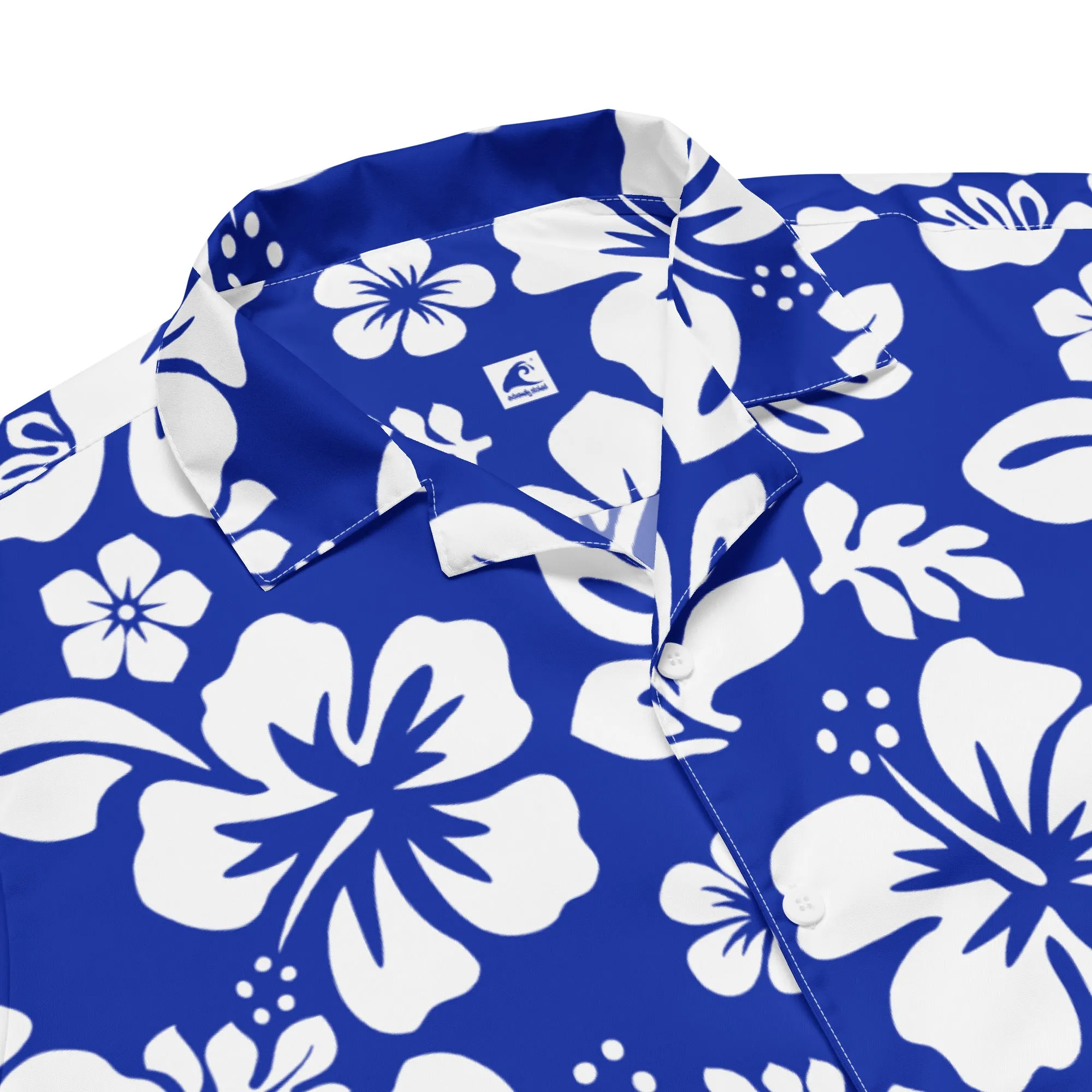 White and Royal Blue Hawaiian Print Aloha Shirt