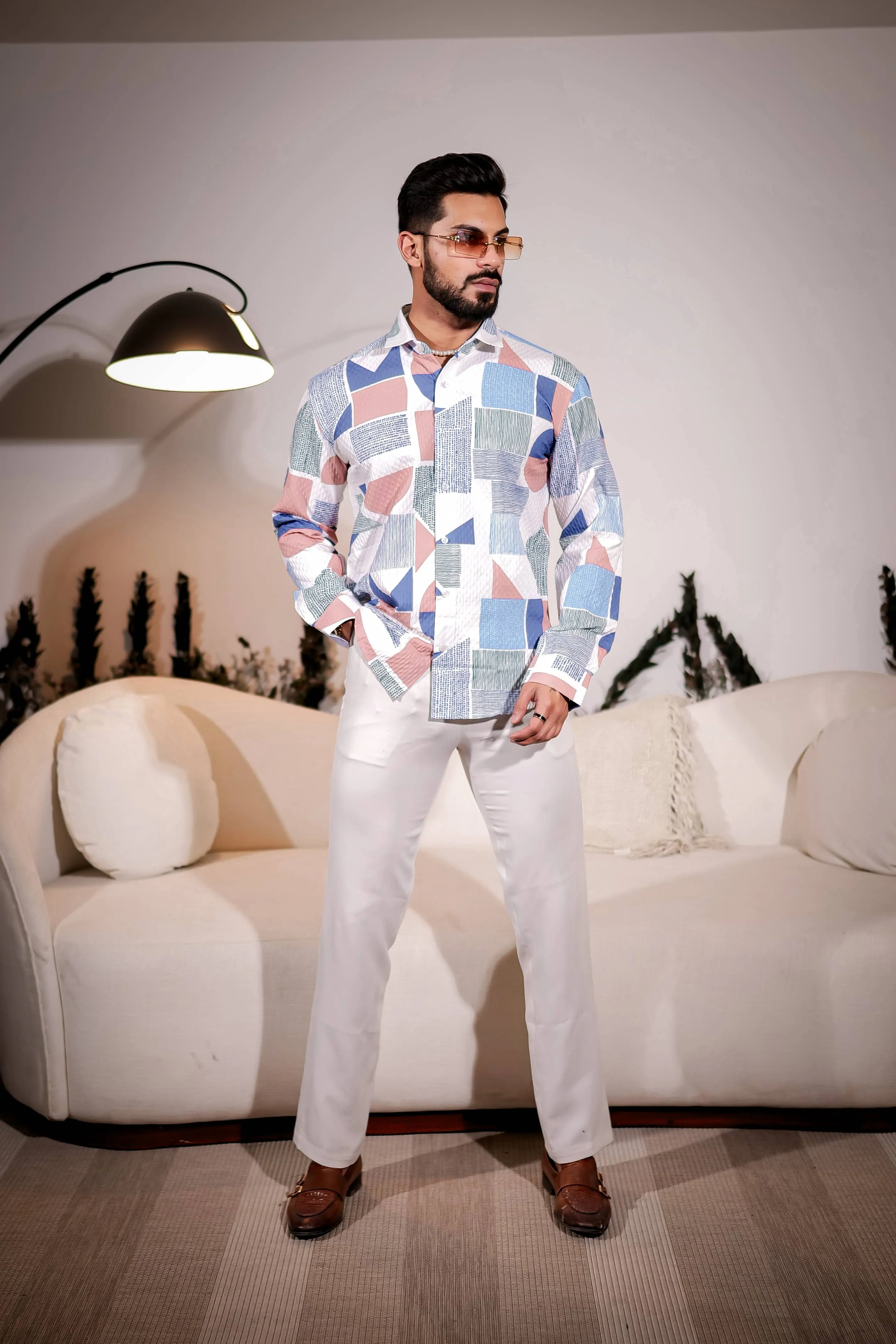 White Multicolor Imported Premium Shirt for Men's