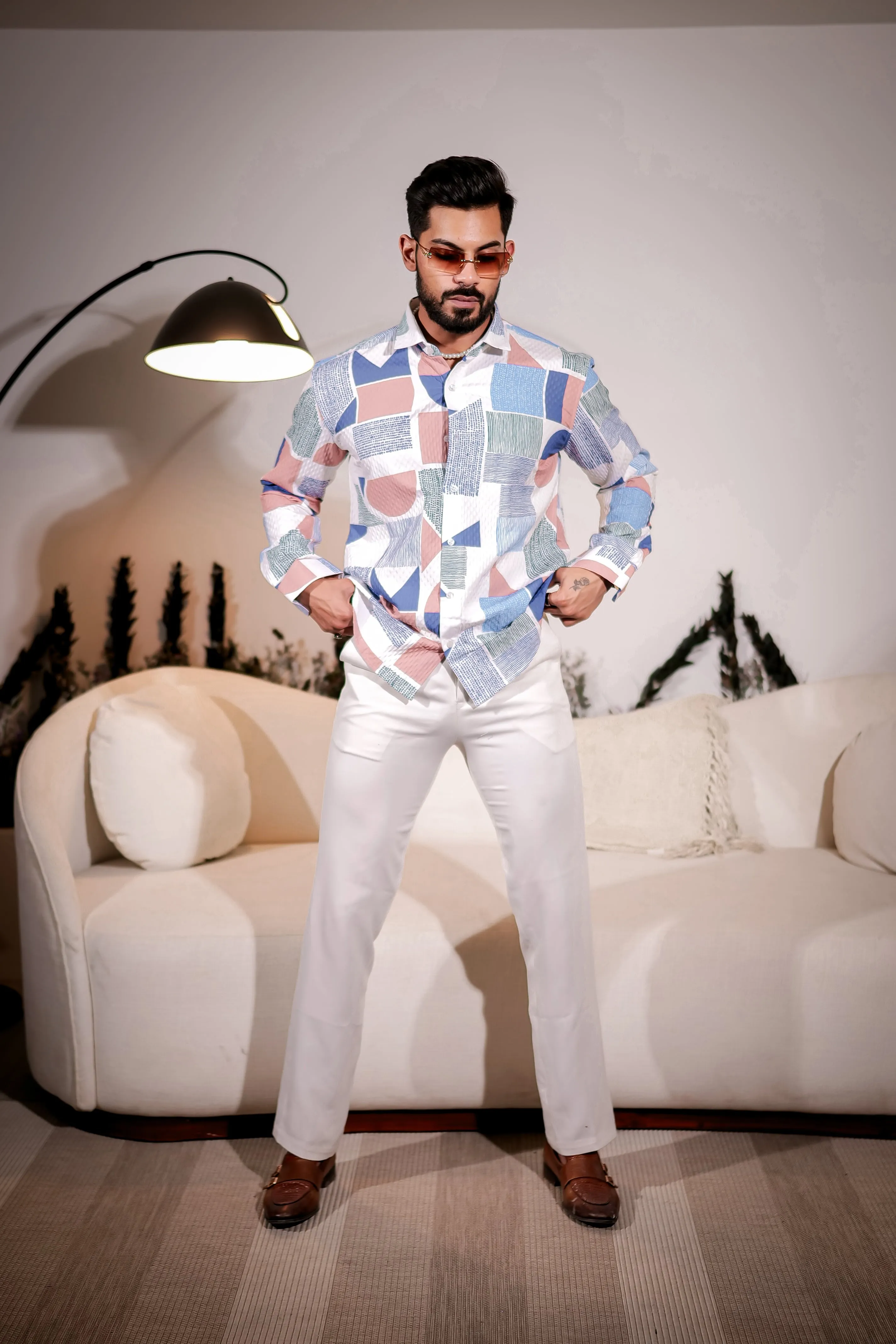 White Multicolor Imported Premium Shirt for Men's