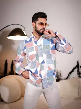 White Multicolor Imported Premium Shirt for Men's