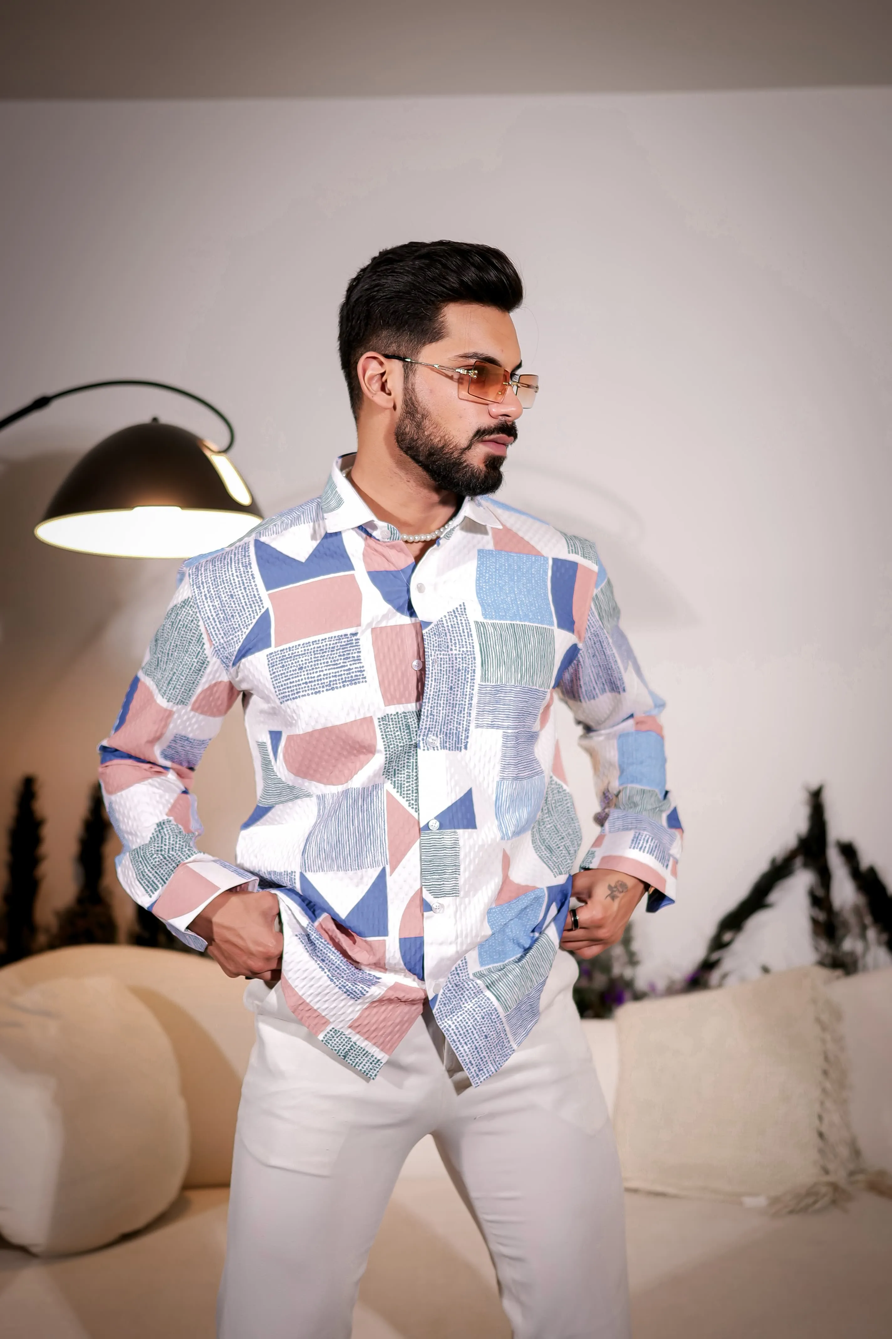 White Multicolor Imported Premium Shirt for Men's