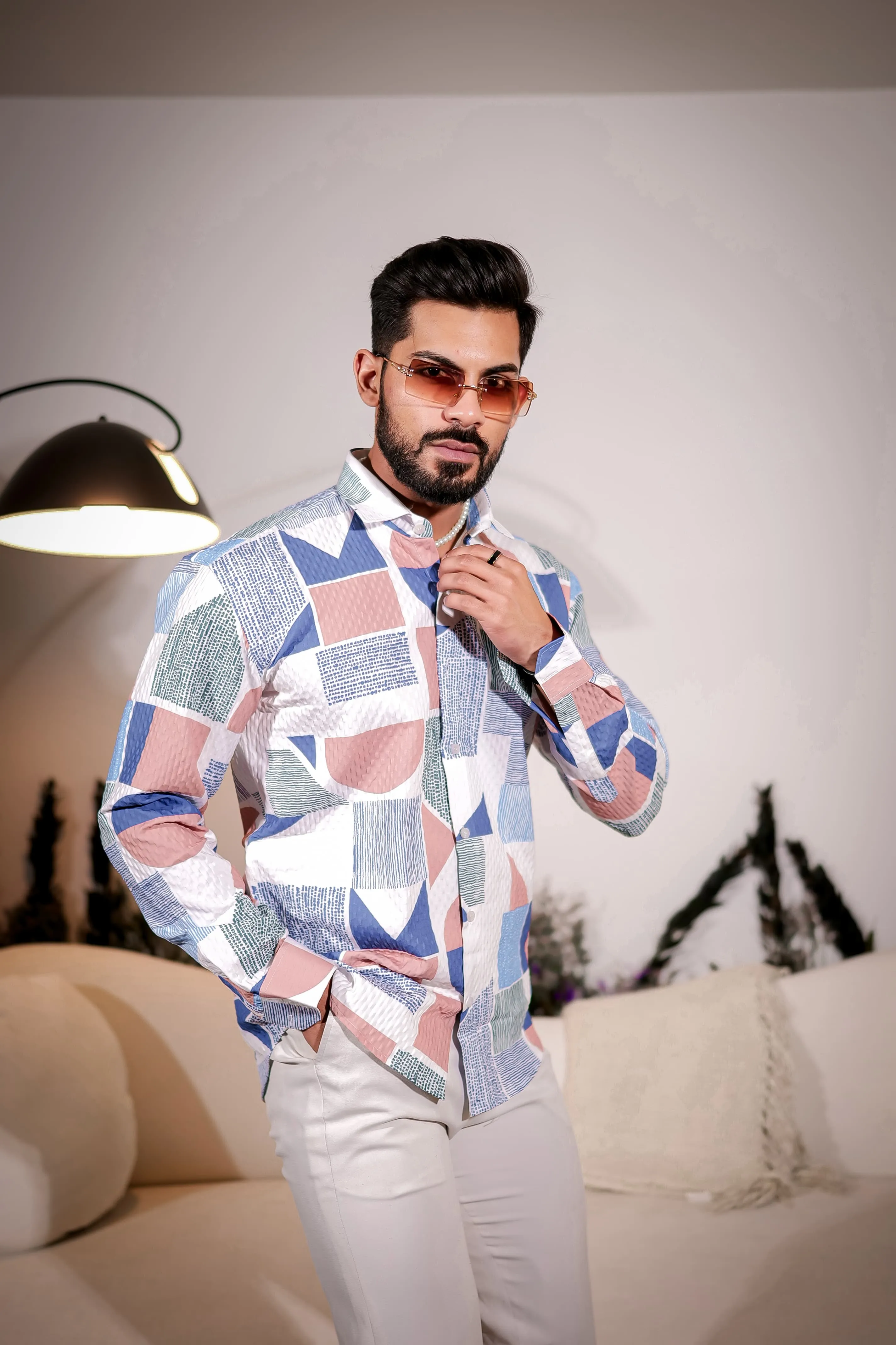 White Multicolor Imported Premium Shirt for Men's