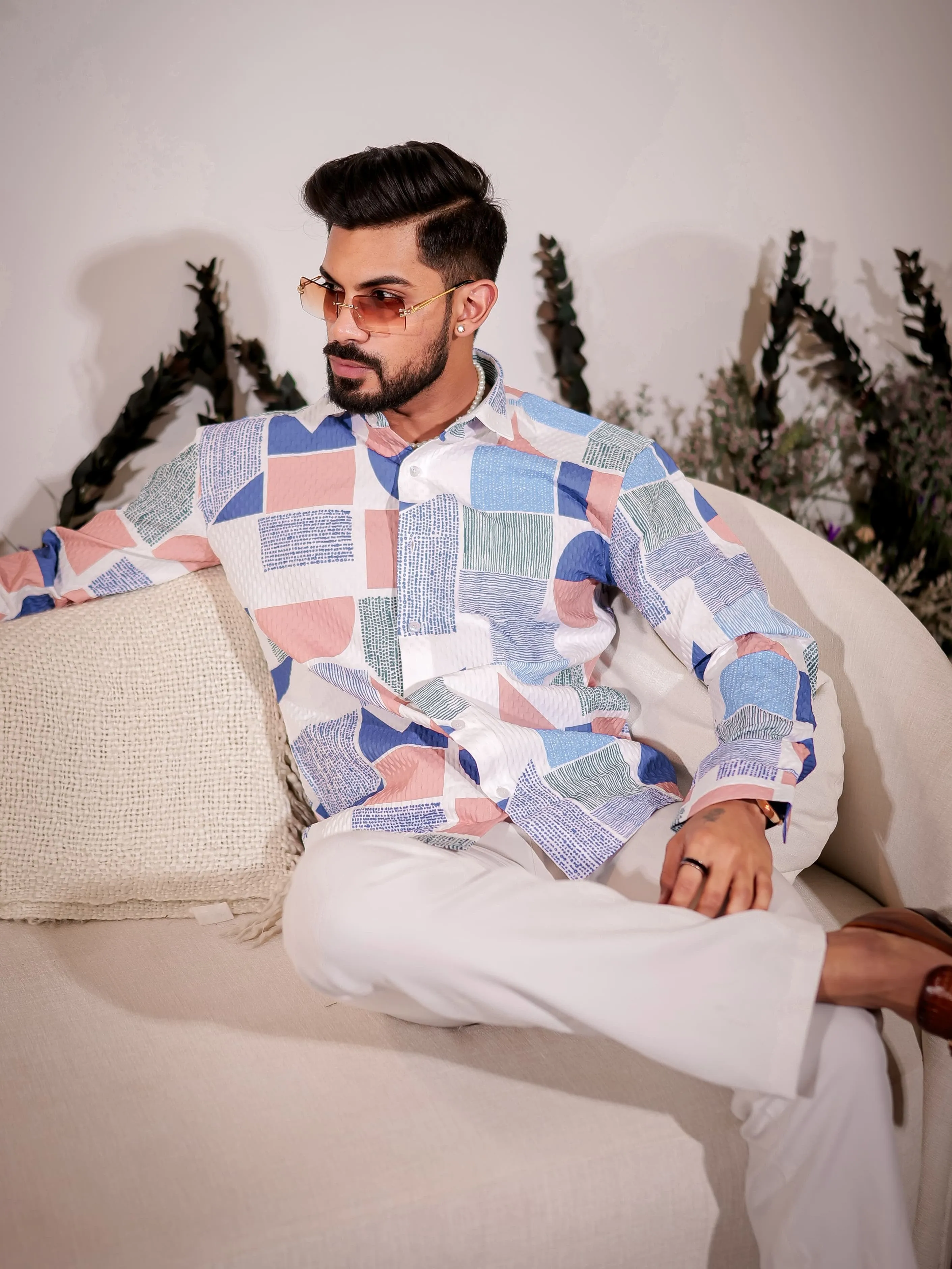 White Multicolor Imported Premium Shirt for Men's