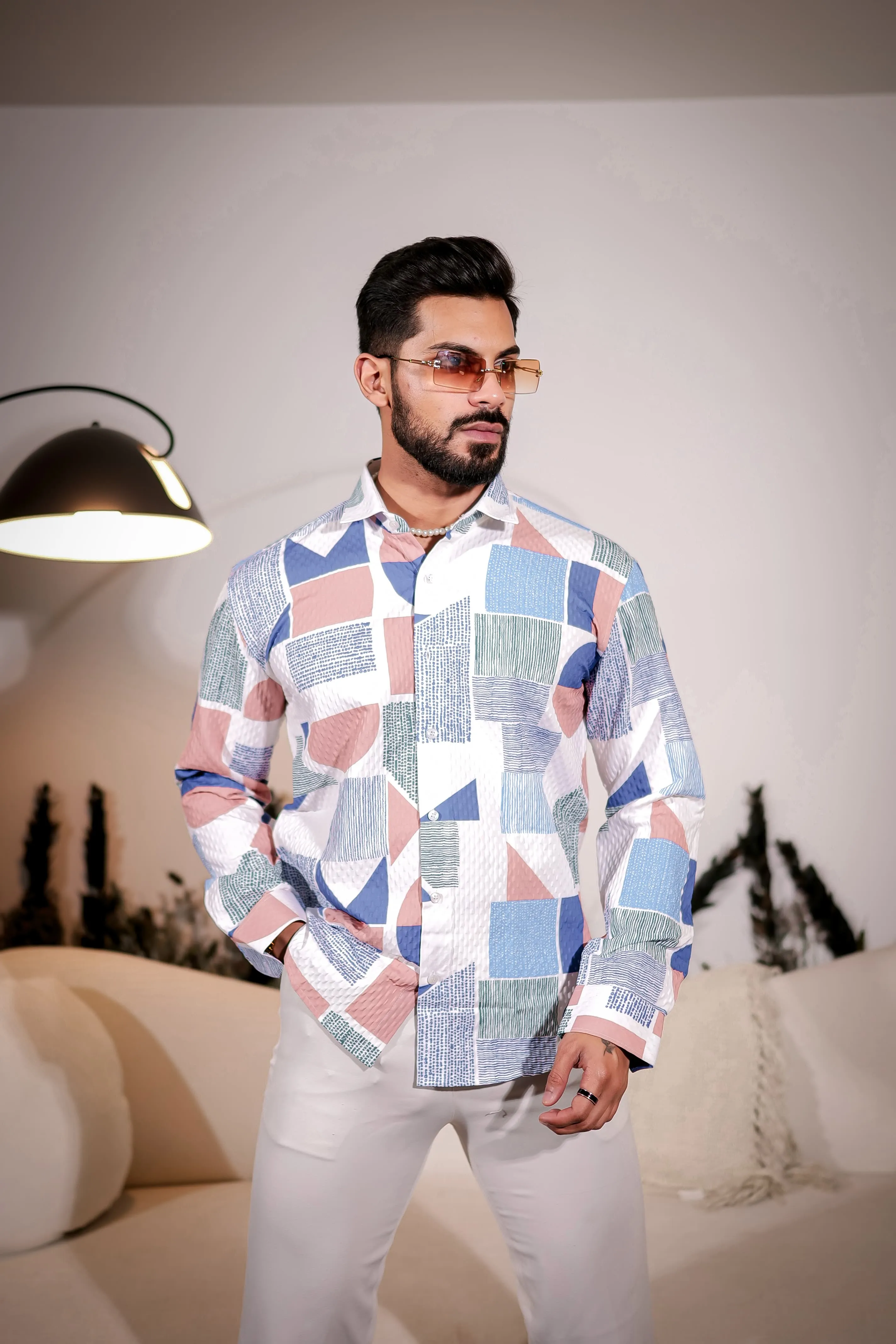 White Multicolor Imported Premium Shirt for Men's