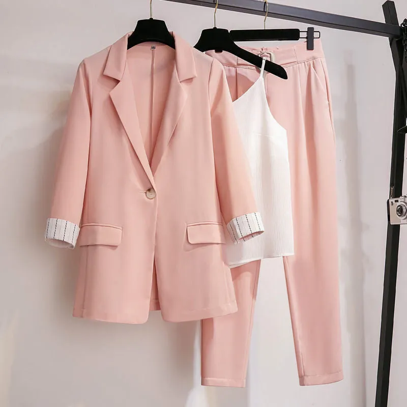 Wjczt 2022 spring new Korean elegant women&#39;s suit female blazer leisure pants Tweed suit jacket three piece jacket pants set