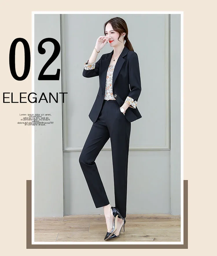 Wjczt 2022 Summer New Korean Fashion Elegant Women's Pants Suit Printed Vest Flannel Jacket Casual Trousers Three Piece Set Blazer