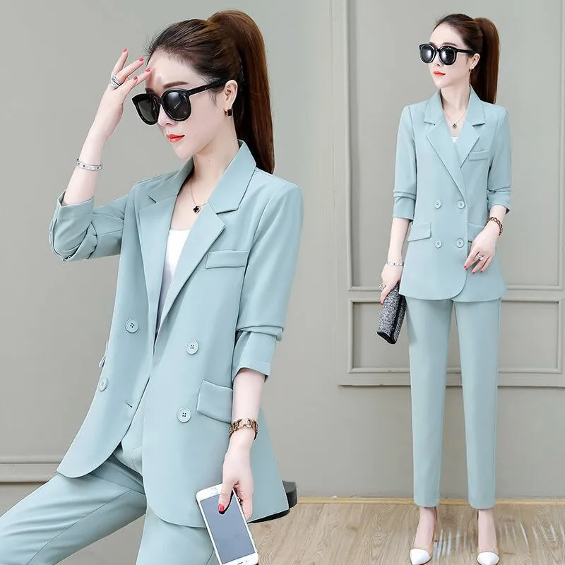 Wjczt Summer New Korean Fashion Elegant Women's Trouser Suits Office Blazer White Vest Casual Pants Three Piece Set Female Jacket Set