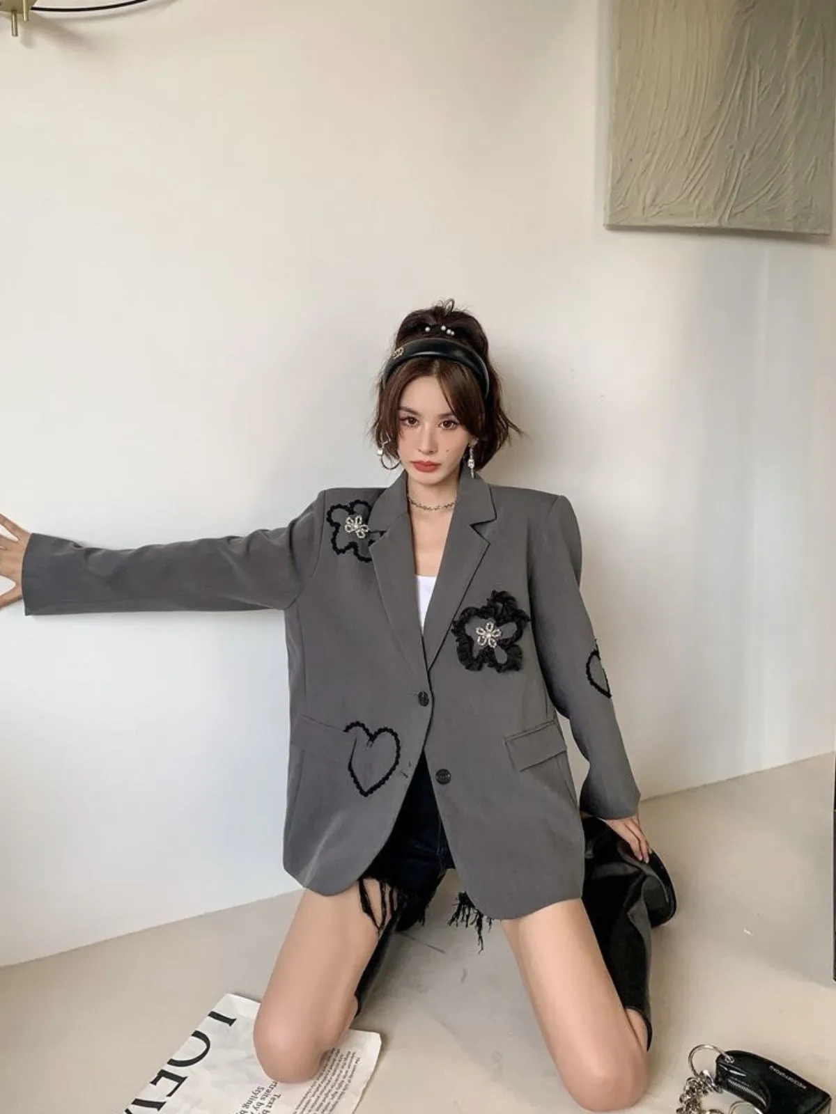 WLS Three-Dimensional Love Flower Embroidered Jacket