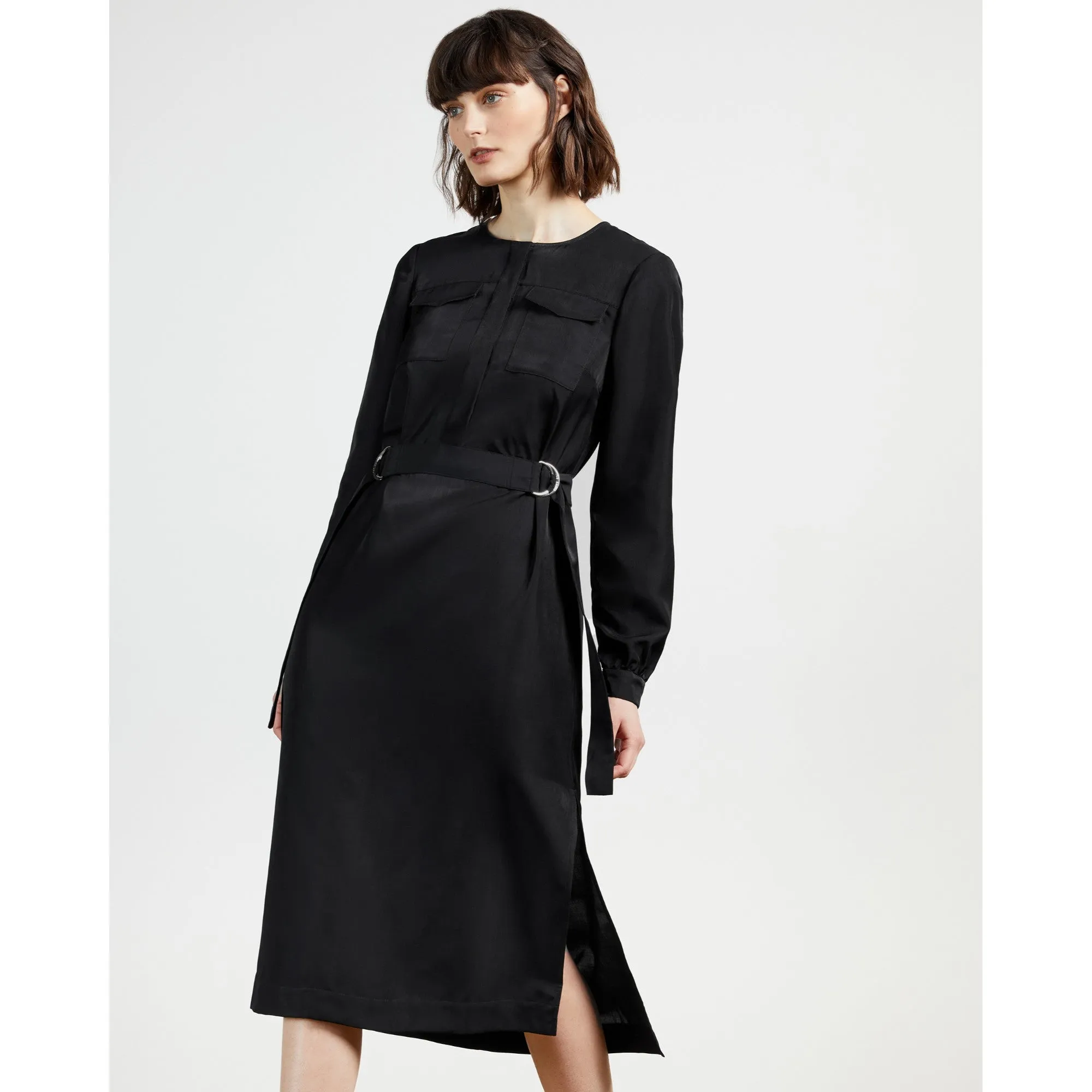 Women Aminna-Long Sleeve Utility Midi Dress - Navy