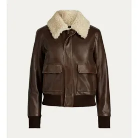 Women Aviator Sheepskin Faux Shearling Motorbike Leather Bomber Jacket By TJS