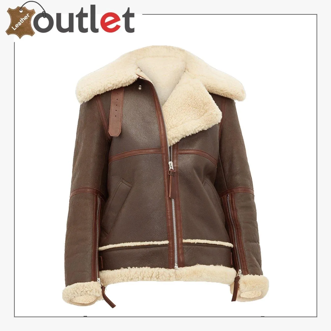 Women Coffee Brown Shearling Leather Jacket