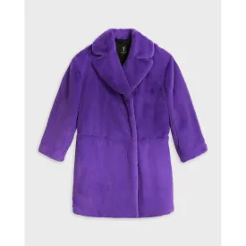 Women Wmo-Vviolet-Faux Fur Cocoon Coat With Wide Collar - Mid-Purple