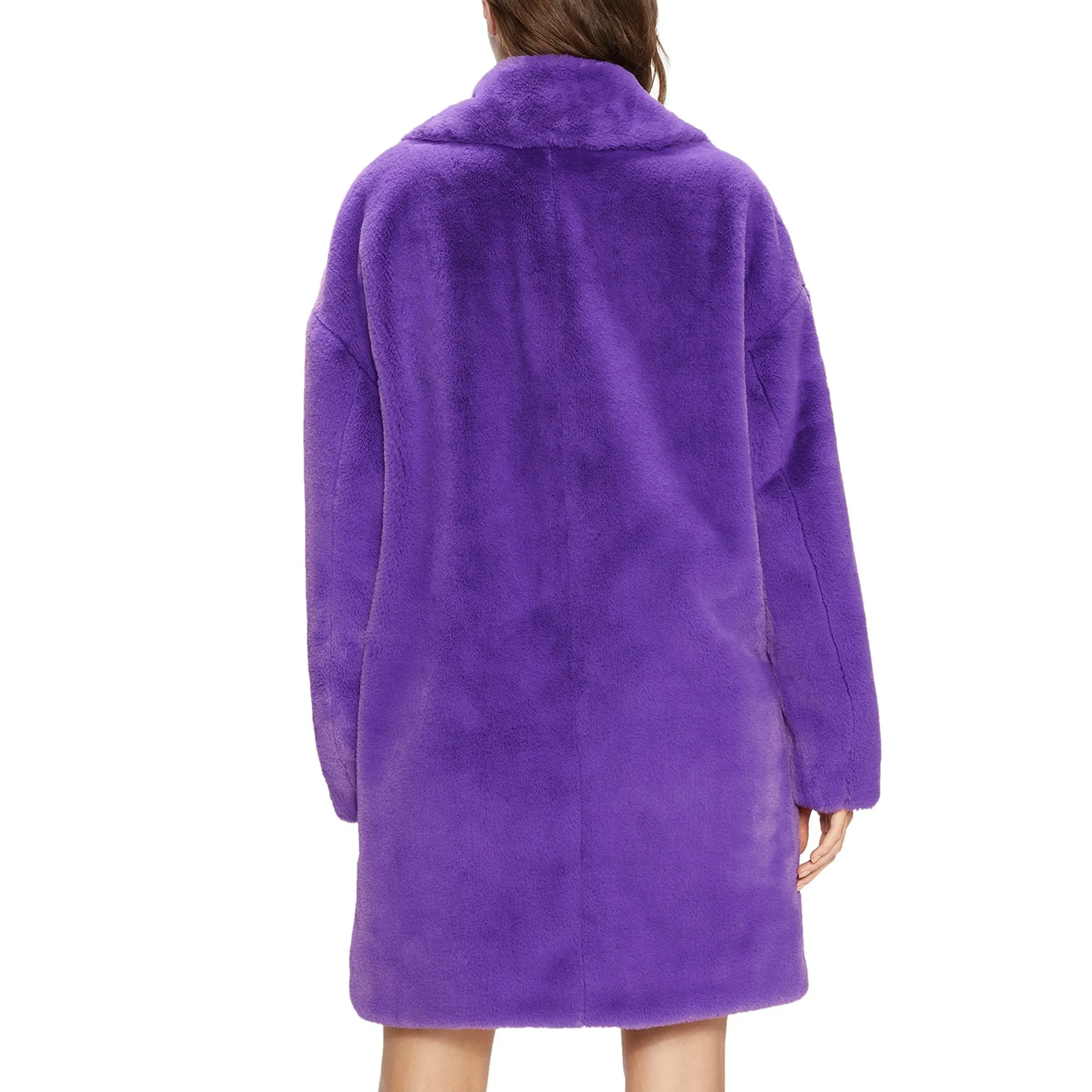 Women Wmo-Vviolet-Faux Fur Cocoon Coat With Wide Collar - Mid-Purple