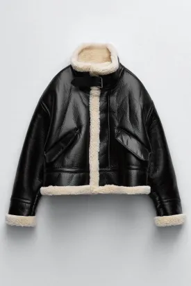 Women's Black Leather Shearling Aviator Jacket