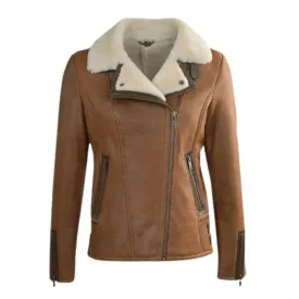 Women's Jane Aviator Faux Shearling Sheepskin Bomber Jacket