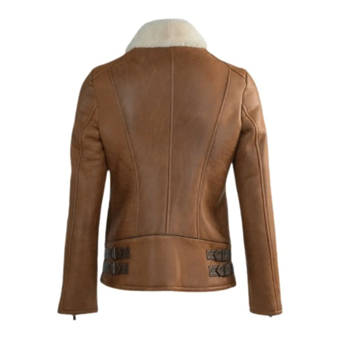 Women's Jane Aviator Faux Shearling Sheepskin Bomber Jacket