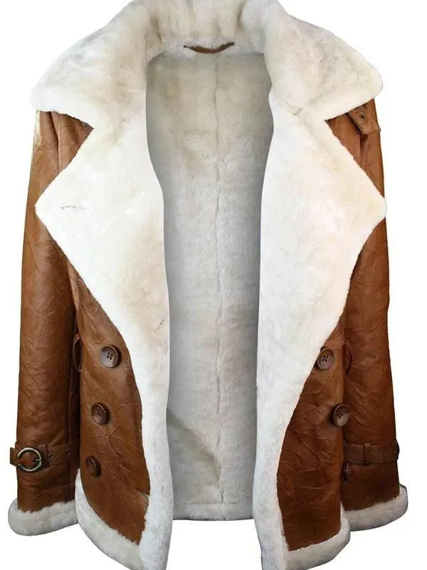 Womens Tan Brown Double Breasted Shearling Jacket