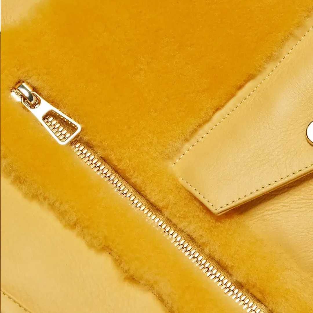 Women's Yellow Faux Shearling Leather Jacket