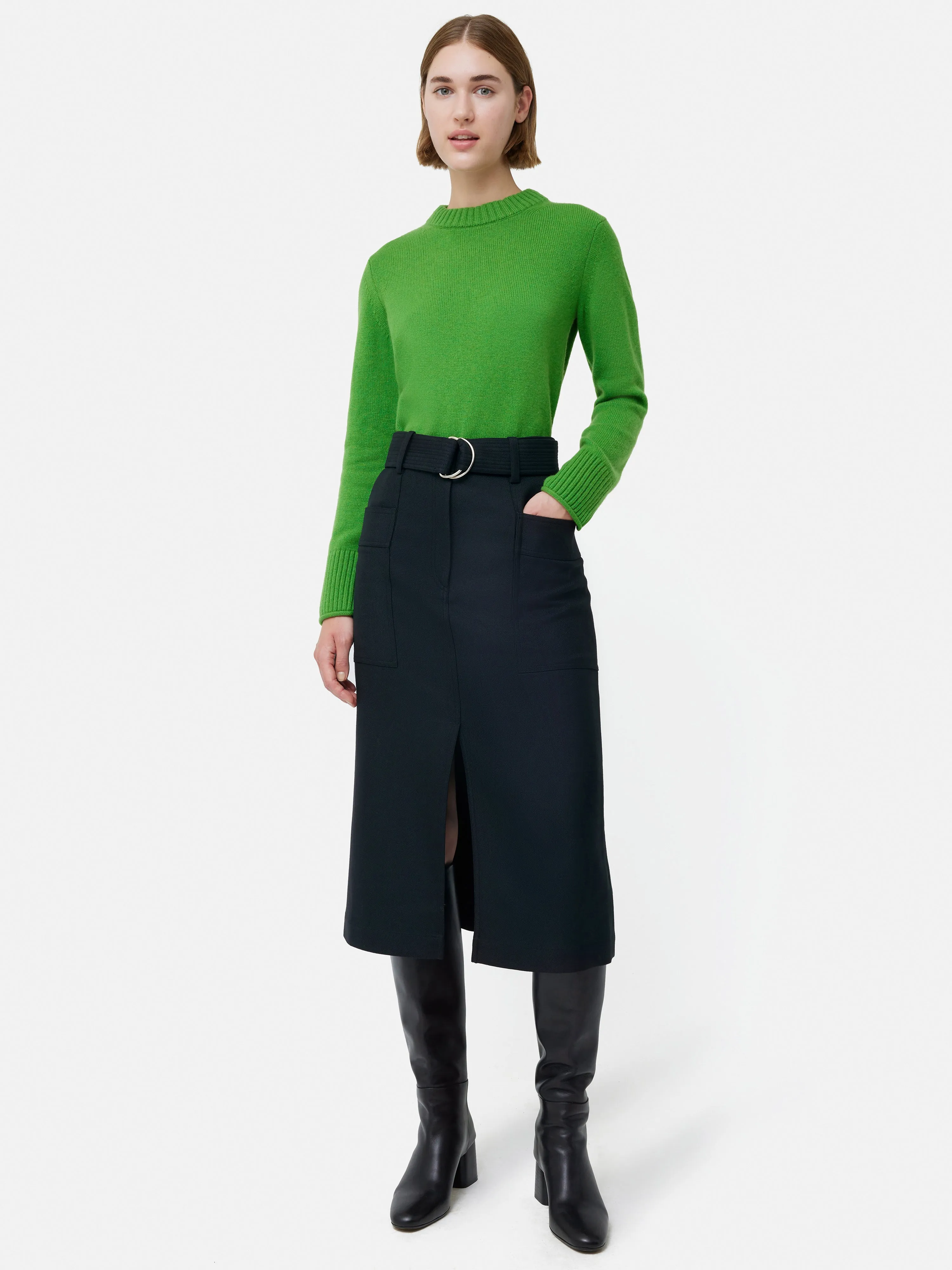 Wool Belted Utility Skirt | Navy